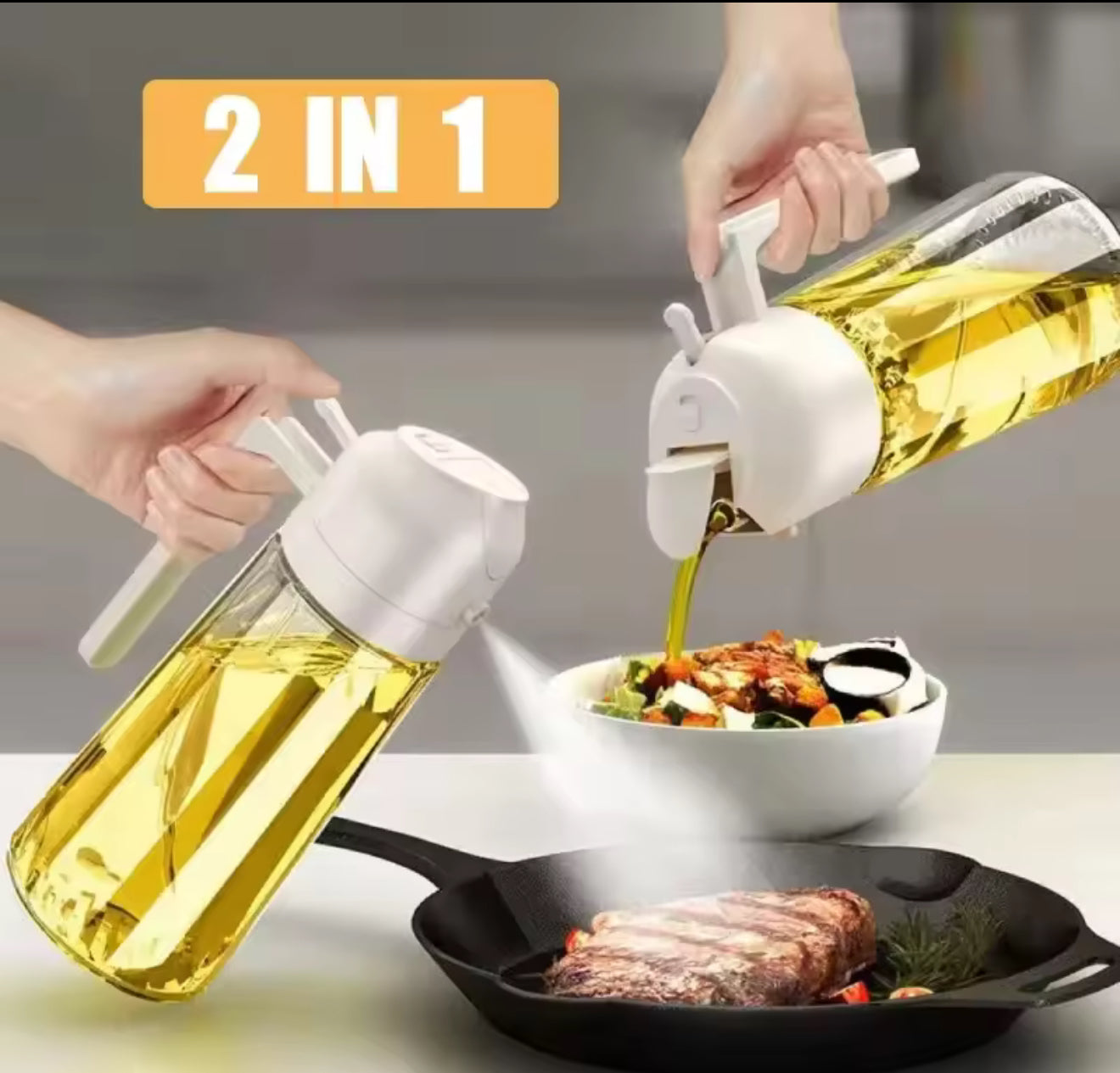 1-2PCS 2in1 Olive Oil Dispenser Bottle 500ml Plastic Oil Sprayer Cooking Oil Spray Tank BBQ Baking Picnic Kitchen Tools for Home