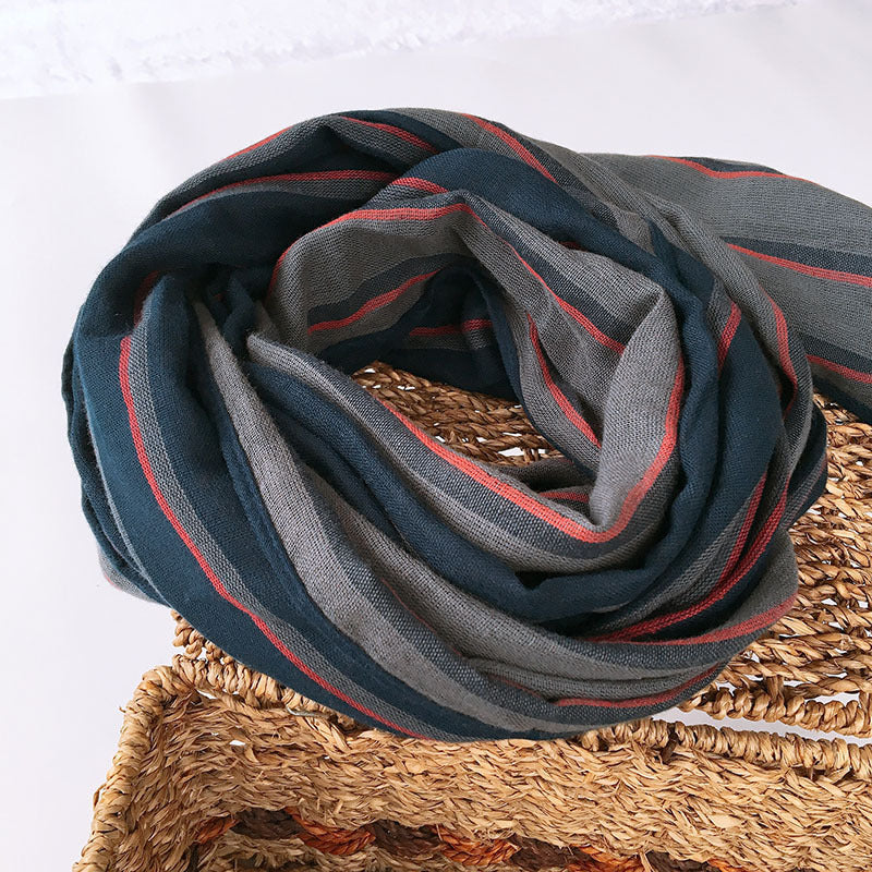 High Quality Bufandas Mens Scarf Fashion Blue Striped Scarf Spring Autumn Warm Soft Shawls Cotton Tassel Scarves 40x220cm