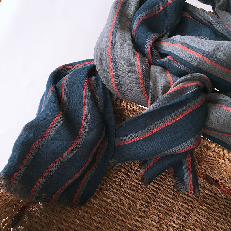 High Quality Bufandas Mens Scarf Fashion Blue Striped Scarf Spring Autumn Warm Soft Shawls Cotton Tassel Scarves 40x220cm