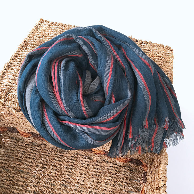 High Quality Bufandas Mens Scarf Fashion Blue Striped Scarf Spring Autumn Warm Soft Shawls Cotton Tassel Scarves 40x220cm