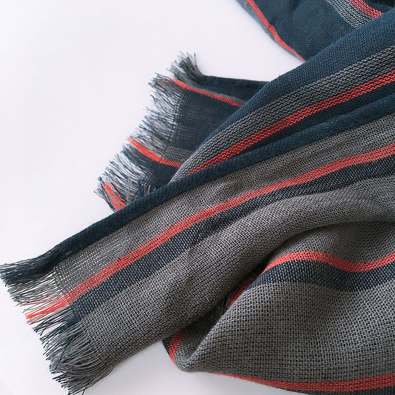 High Quality Bufandas Mens Scarf Fashion Blue Striped Scarf Spring Autumn Warm Soft Shawls Cotton Tassel Scarves 40x220cm