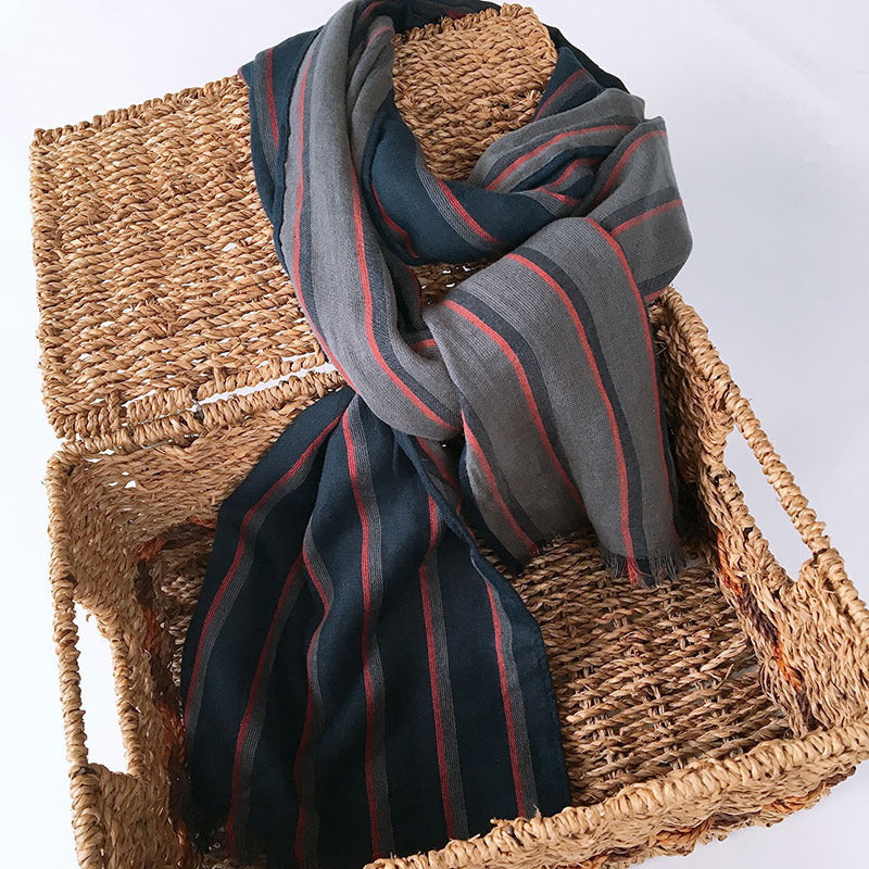 High Quality Bufandas Mens Scarf Fashion Blue Striped Scarf Spring Autumn Warm Soft Shawls Cotton Tassel Scarves 40x220cm