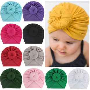 2023 European and American New Baby Products Kidsren's Turban Hat Baby Pure Color Knotted Indian Pullover Hat Amazon