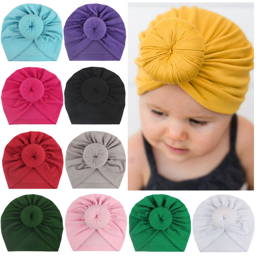 2023 European and American New Baby Products Kidsren's Turban Hat Baby Pure Color Knotted Indian Pullover Hat Amazon