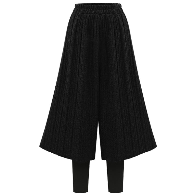 fleece-lined Thickened Leggings Women's Fake Two-piece Wide-leg Pants Winter New Korean-style Loose plus size Pants All-match Outer Wear