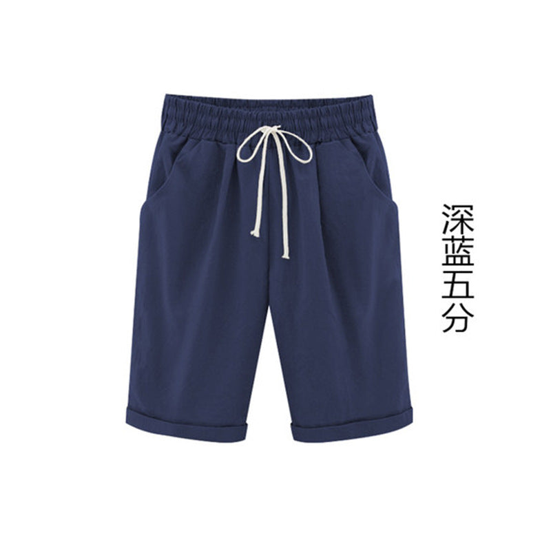 2026 Spring New Cotton Spandex Mid-Waist Loose Harem Shorts Street Fashion Drawstring Casual Pants Women's Pants