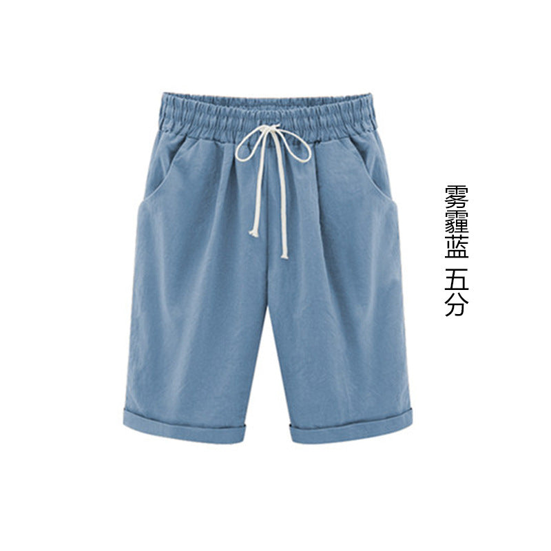 2026 Spring New Cotton Spandex Mid-Waist Loose Harem Shorts Street Fashion Drawstring Casual Pants Women's Pants