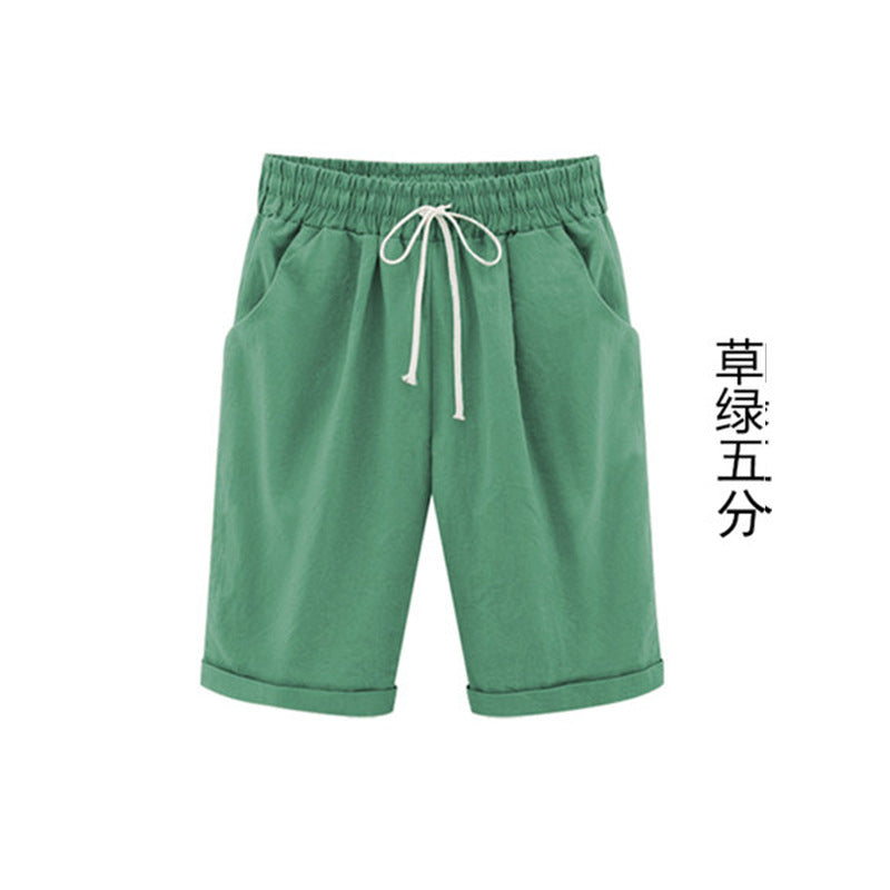 2026 Spring New Cotton Spandex Mid-Waist Loose Harem Shorts Street Fashion Drawstring Casual Pants Women's Pants
