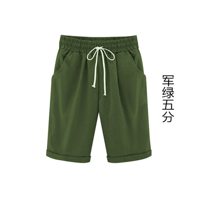 2026 Spring New Cotton Spandex Mid-Waist Loose Harem Shorts Street Fashion Drawstring Casual Pants Women's Pants