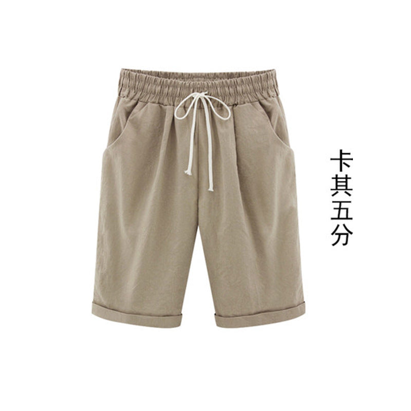 2026 Spring New Cotton Spandex Mid-Waist Loose Harem Shorts Street Fashion Drawstring Casual Pants Women's Pants