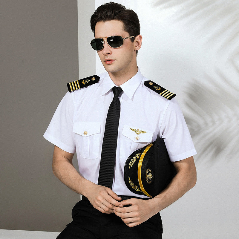 Seafarer's Shirt Male Captain's Uniform Seafarer's Aviation Pilot's Air Shirt Officer's Table Performance Clothing Wholesale