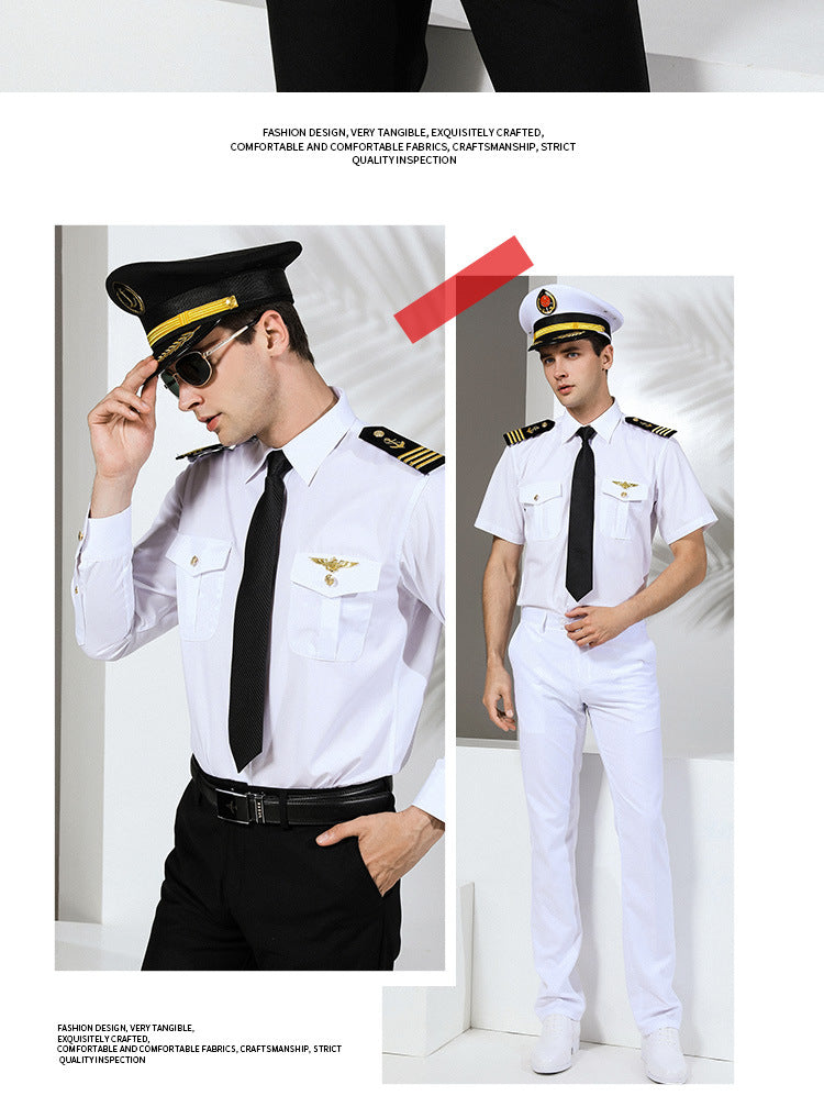 Seafarer's Shirt Male Captain's Uniform Seafarer's Aviation Pilot's Air Shirt Officer's Table Performance Clothing Wholesale