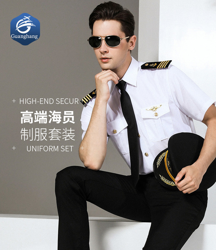 Seafarer's Shirt Male Captain's Uniform Seafarer's Aviation Pilot's Air Shirt Officer's Table Performance Clothing Wholesale