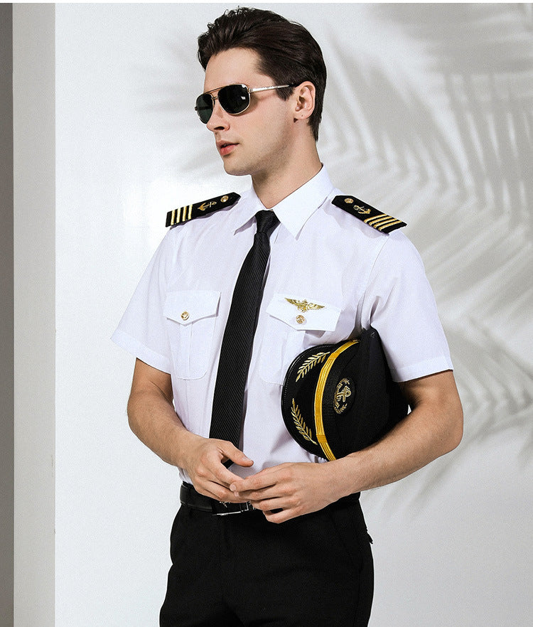 Seafarer's Shirt Male Captain's Uniform Seafarer's Aviation Pilot's Air Shirt Officer's Table Performance Clothing Wholesale
