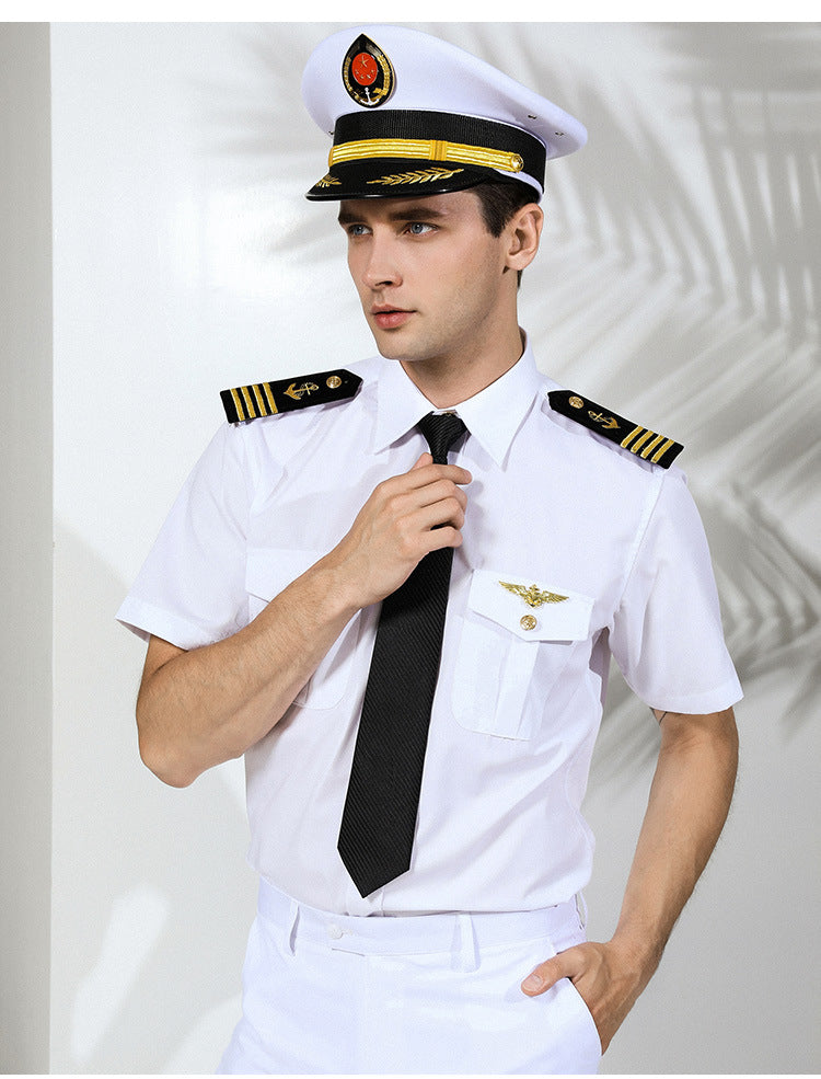 Seafarer's Shirt Male Captain's Uniform Seafarer's Aviation Pilot's Air Shirt Officer's Table Performance Clothing Wholesale