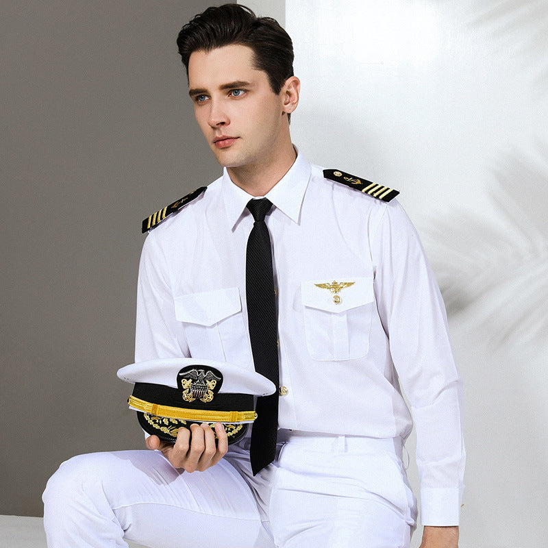 Seafarer's Shirt Male Captain's Uniform Seafarer's Aviation Pilot's Air Shirt Officer's Table Performance Clothing Wholesale