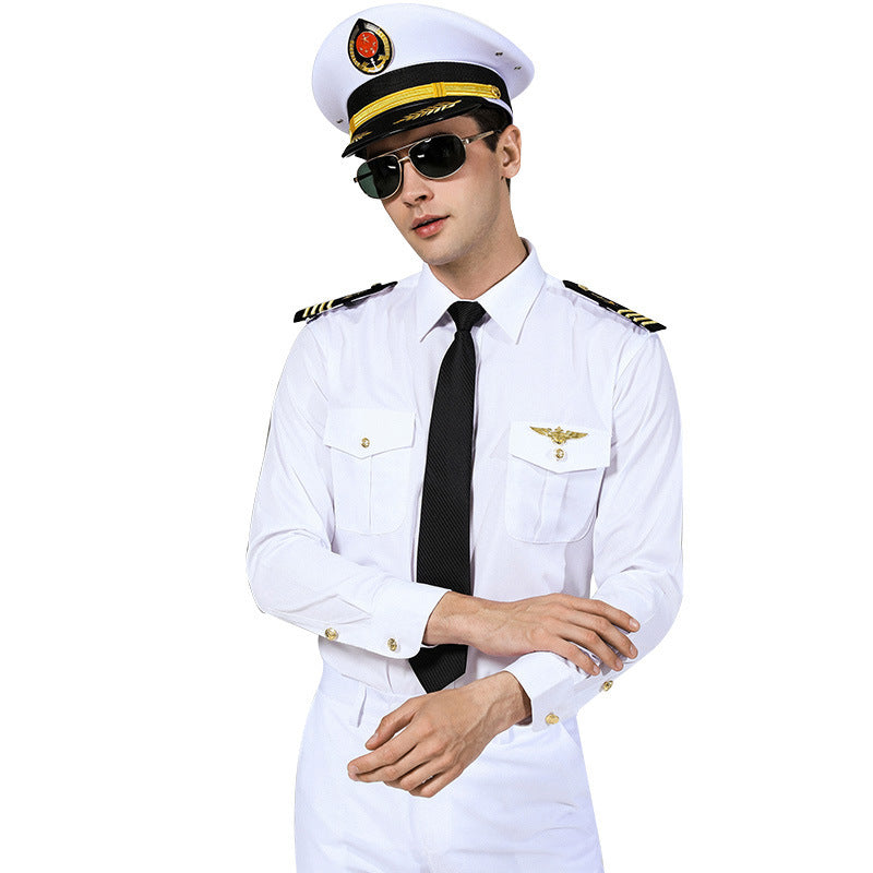 Seafarer's Shirt Male Captain's Uniform Seafarer's Aviation Pilot's Air Shirt Officer's Table Performance Clothing Wholesale