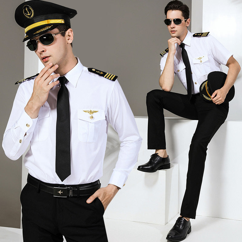 Seafarer's Shirt Male Captain's Uniform Seafarer's Aviation Pilot's Air Shirt Officer's Table Performance Clothing Wholesale