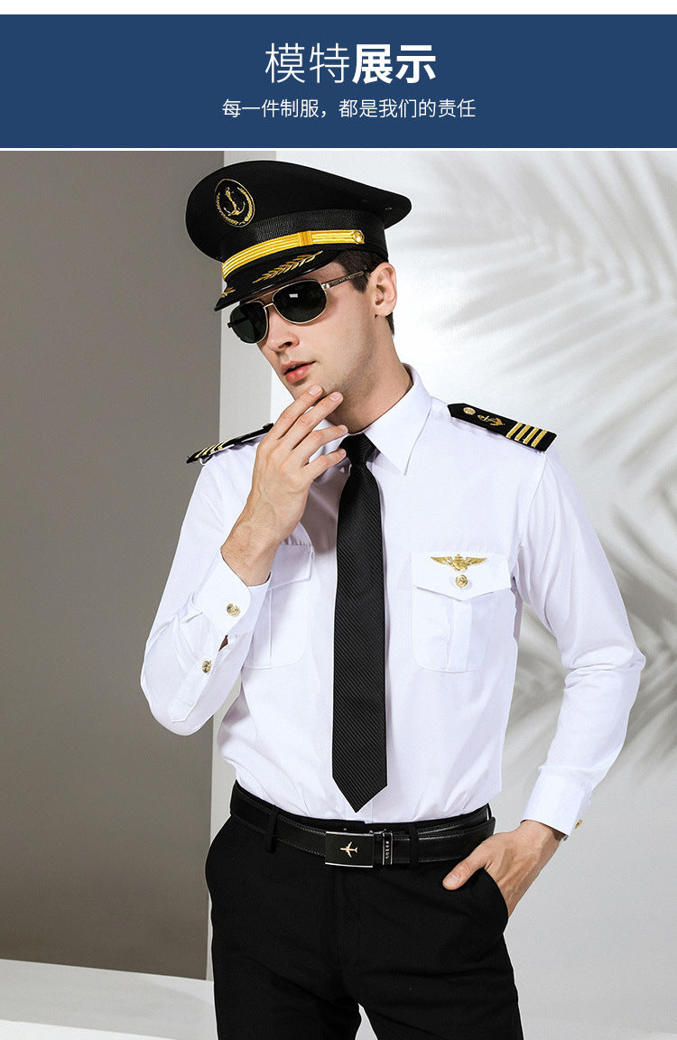 Seafarer's Shirt Male Captain's Uniform Seafarer's Aviation Pilot's Air Shirt Officer's Table Performance Clothing Wholesale
