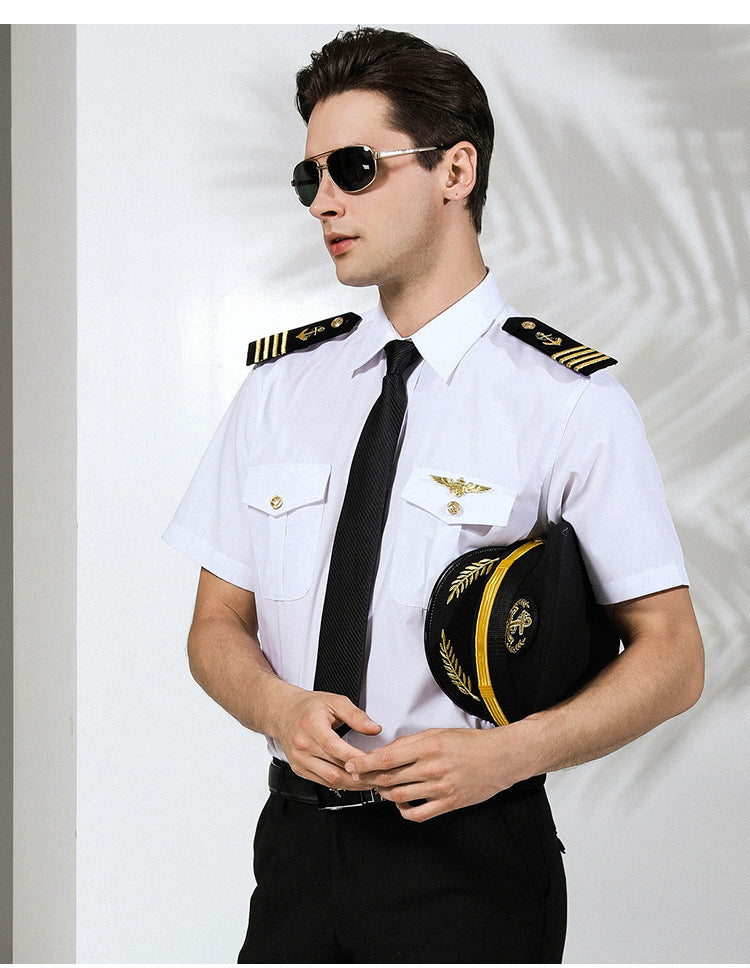 Seafarer's Shirt Male Captain's Uniform Seafarer's Aviation Pilot's Air Shirt Officer's Table Performance Clothing Wholesale