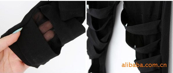 Spring and Autumn new women's high elastic plus size milk silk cross leggings mesh binding fake transparent cropped pants for women