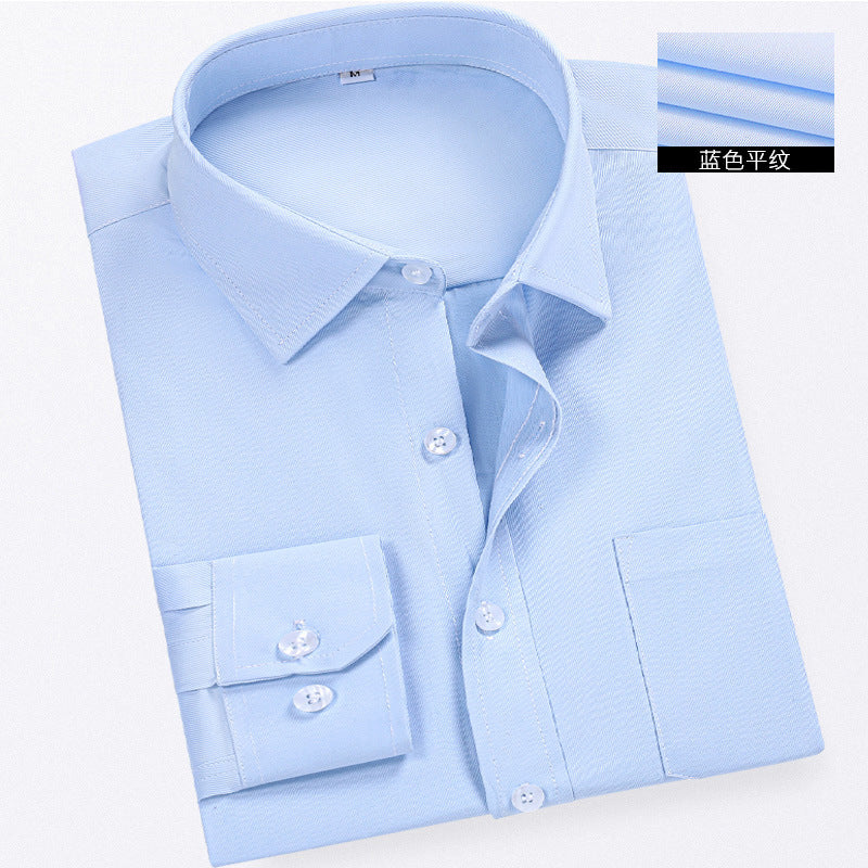 Men's Long-Sleeved White Shirt Autumn and Winter Loose Bottoming Business Formal Wear Korean Style Trbottomyy Casual Shirt Blue Inch Shirt