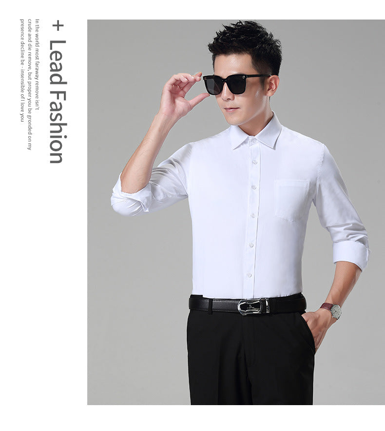 Men's Long-Sleeved White Shirt Autumn and Winter Loose Bottoming Business Formal Wear Korean Style Trbottomyy Casual Shirt Blue Inch Shirt