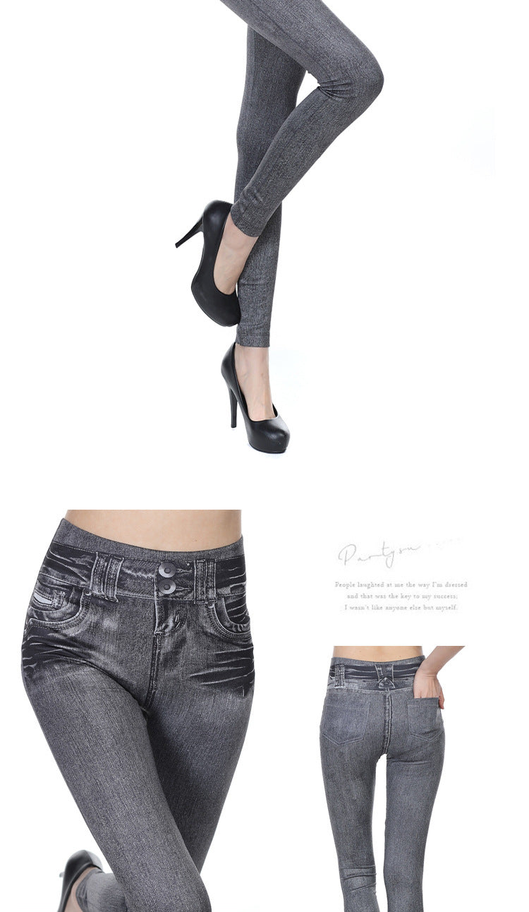 Ins Cross-Border Popular Brushed Shark Leggings Spring Knitted Jeans Women's European and American Wholesale Cross-Border Yoga Pants