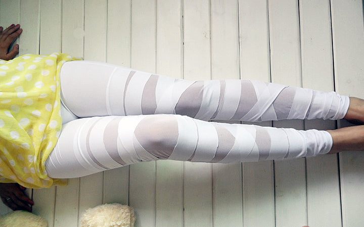 Spring and Autumn new women's high elastic plus size milk silk cross leggings mesh binding fake transparent cropped pants for women