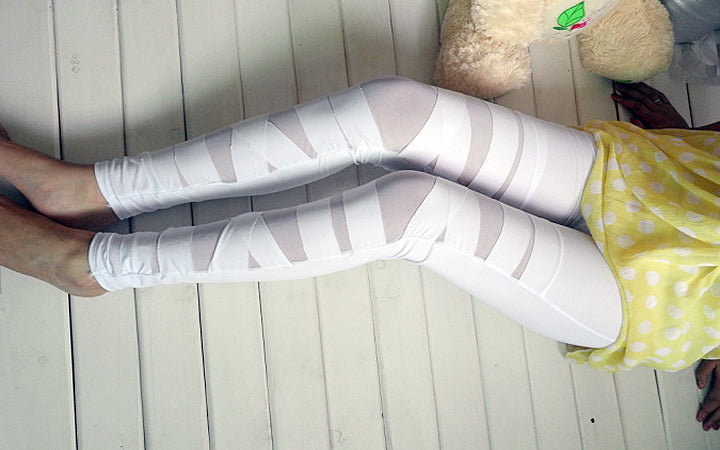 Spring and Autumn new women's high elastic plus size milk silk cross leggings mesh binding fake transparent cropped pants for women