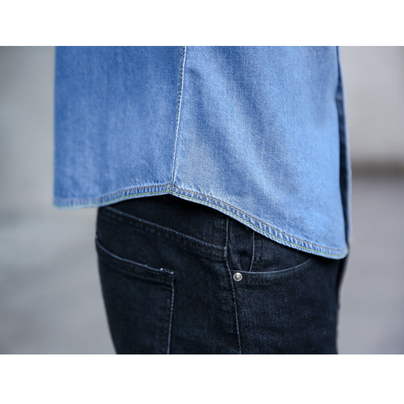 Spring and autumn men's denim shirt Korean fashion slim long sleeve shirt men's new cotton denim wholesale