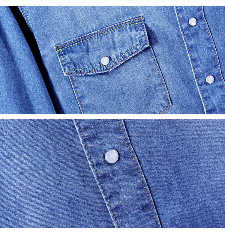 Spring and autumn men's denim shirt Korean fashion slim long sleeve shirt men's new cotton denim wholesale
