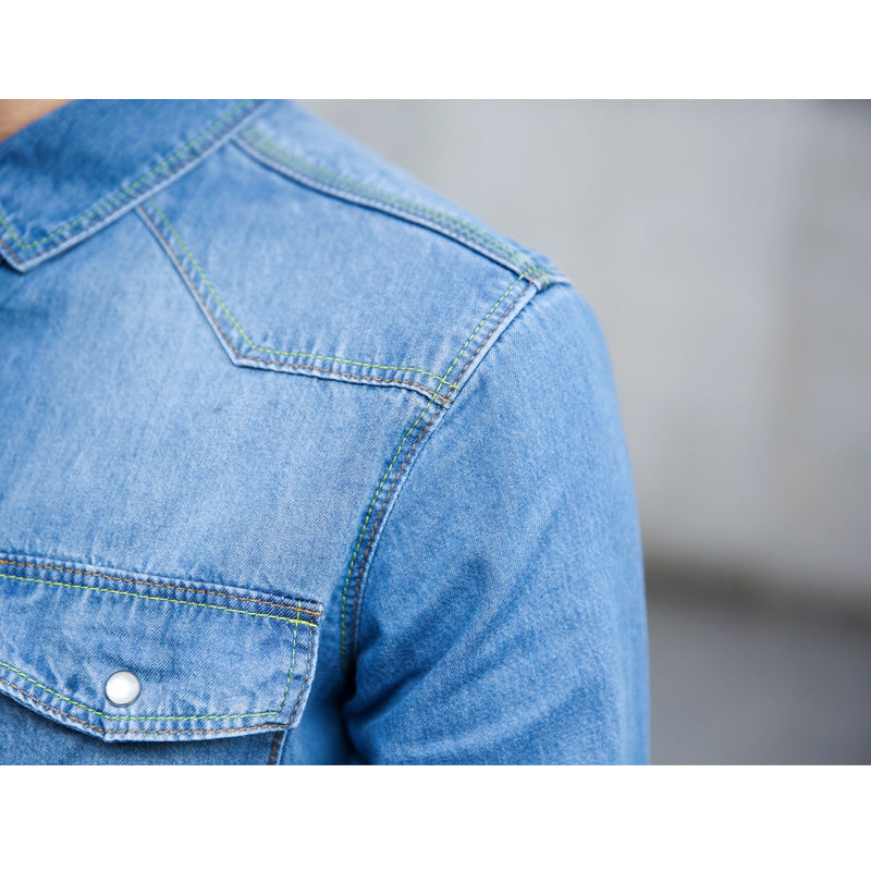 Spring and autumn men's denim shirt Korean fashion slim long sleeve shirt men's new cotton denim wholesale