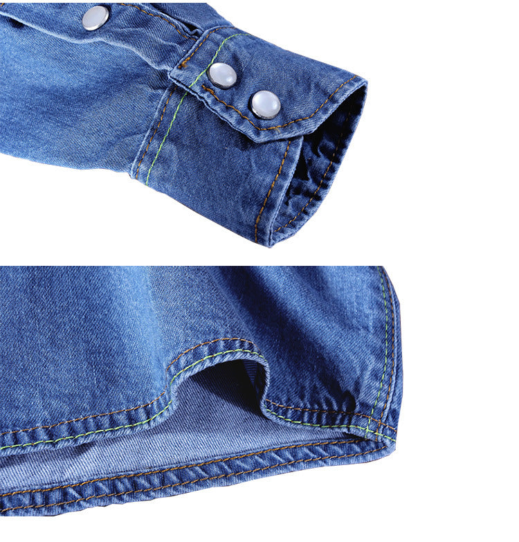 Spring and autumn men's denim shirt Korean fashion slim long sleeve shirt men's new cotton denim wholesale