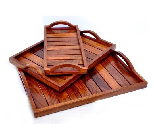 Craft Valley SS Large Eco-Friendly Biodegradable Acacia Wood Serving Tray Custom Design Handles Durable Dishwasher Safe American