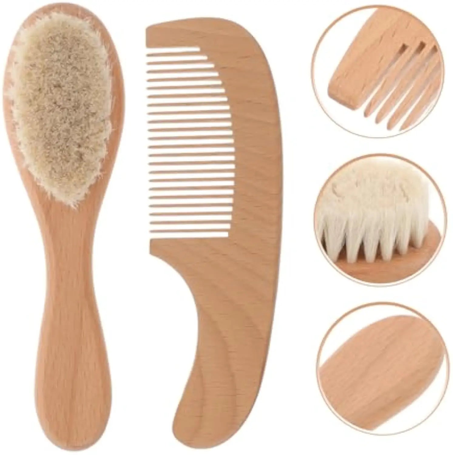 2pcs Baby Comb Set Baby Care Hair Brush Beech Soft Wool Wood Comb Newborn Massager Baby Shower And Gift Baby Hair Soothing