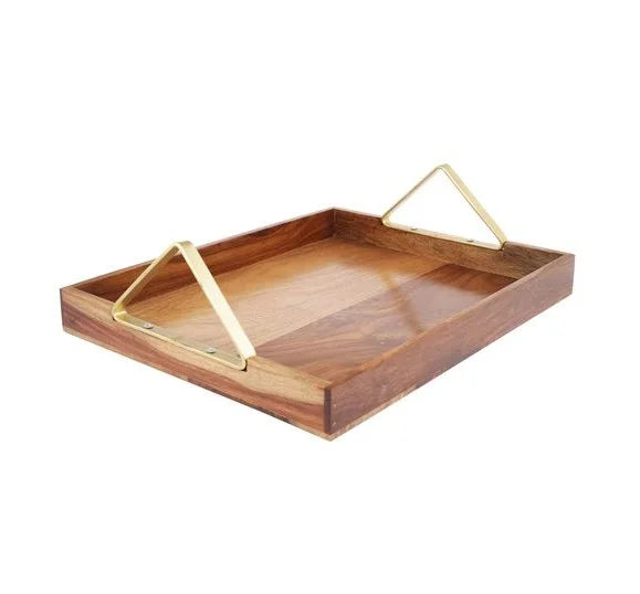 Craft Valley SS Large Eco-Friendly Biodegradable Acacia Wood Serving Tray Custom Design Handles Durable Dishwasher Safe American