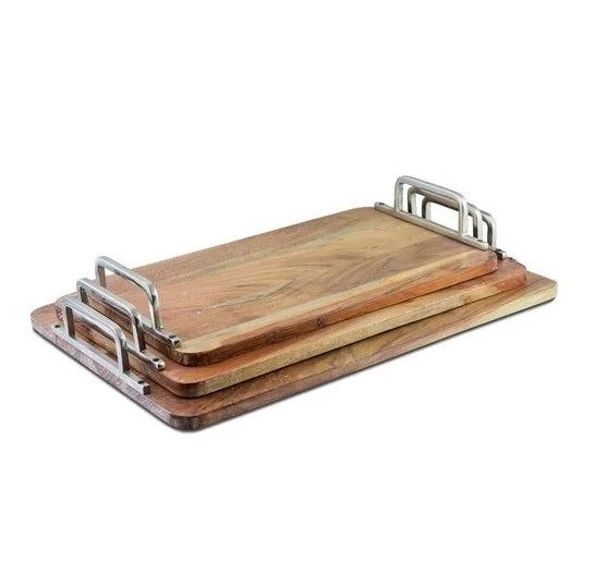 Craft Valley SS Large Eco-Friendly Biodegradable Acacia Wood Serving Tray Custom Design Handles Durable Dishwasher Safe American