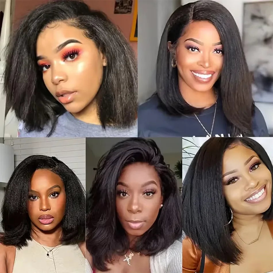 Kinky Straight 250% Short Bob 13x6 HD Lace Front Human Hair Wigs Women Pre Cut 7x5 Glueless Wigs Human Hair 100% Yaki Human Wigs