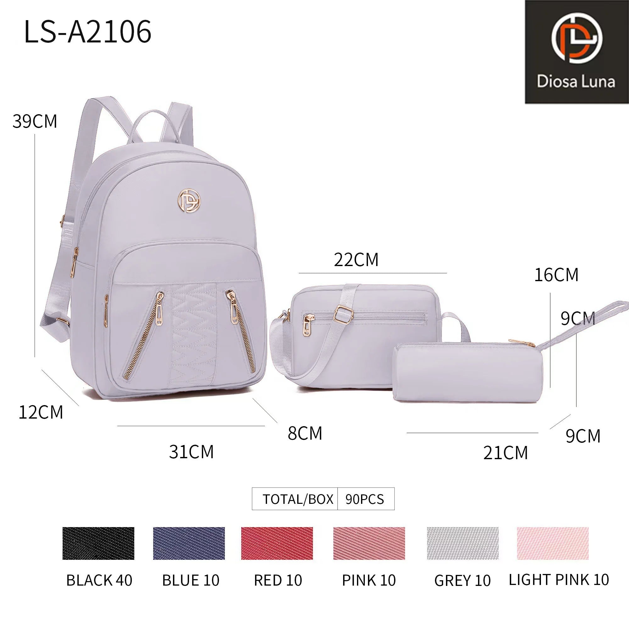 Diosa Luna Lady Backpacks, Fashion Backpacks for Women, 3-Piece Waterproof Fabric Backpack Sets, Backpack, Shoulder Bag and Pencil Bag, School Travel Casual, 3-Piece Backpack