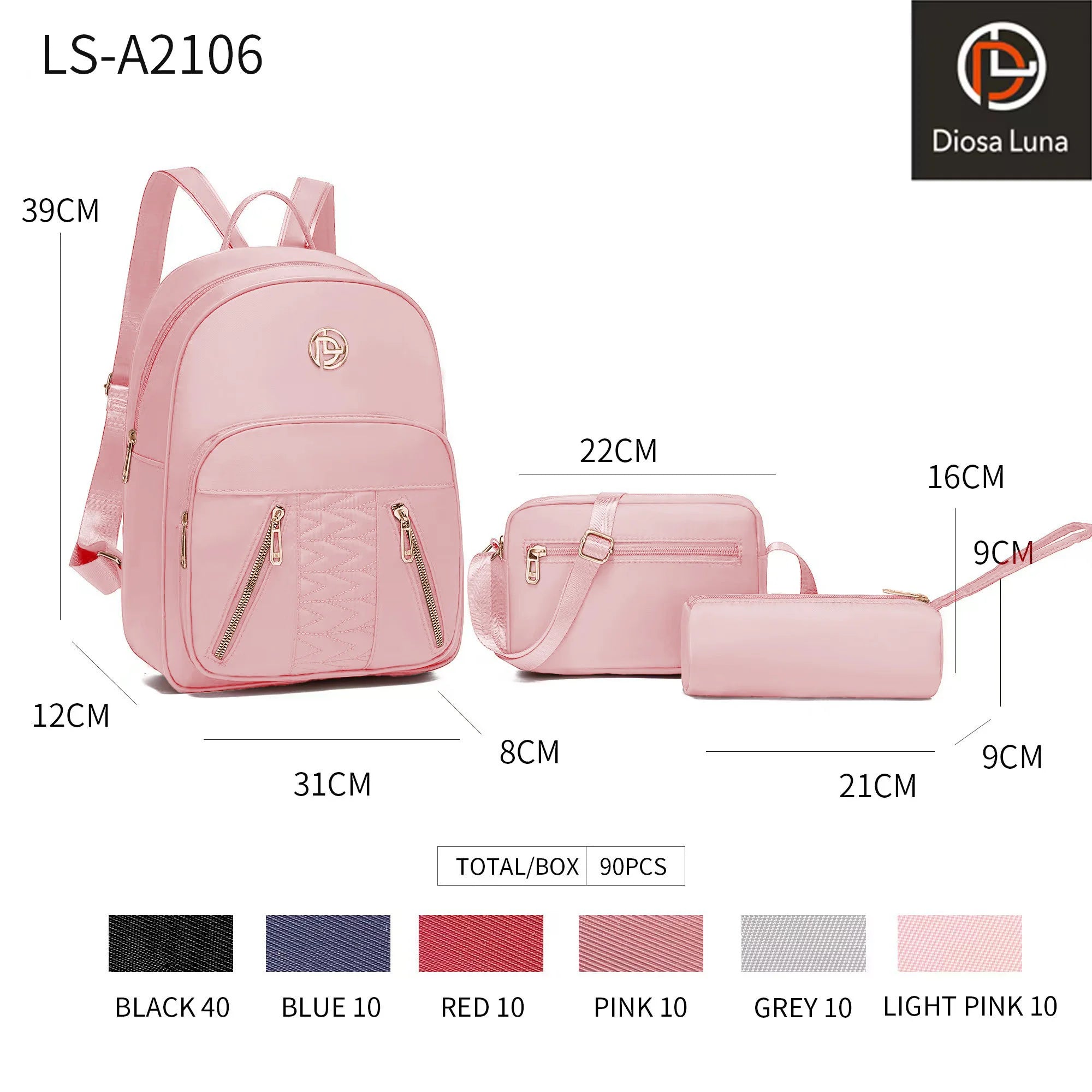 Diosa Luna Lady Backpacks, Fashion Backpacks for Women, 3-Piece Waterproof Fabric Backpack Sets, Backpack, Shoulder Bag and Pencil Bag, School Travel Casual, 3-Piece Backpack