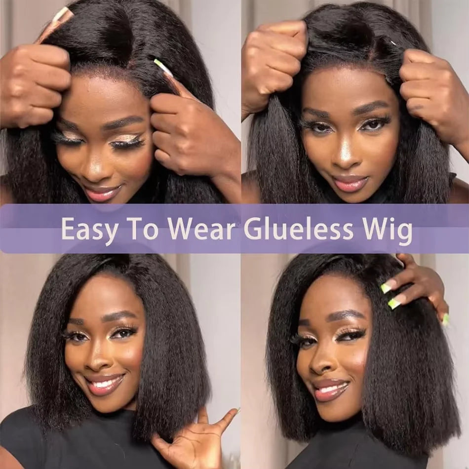 Kinky Straight 250% Short Bob 13x6 HD Lace Front Human Hair Wigs Women Pre Cut 7x5 Glueless Wigs Human Hair 100% Yaki Human Wigs