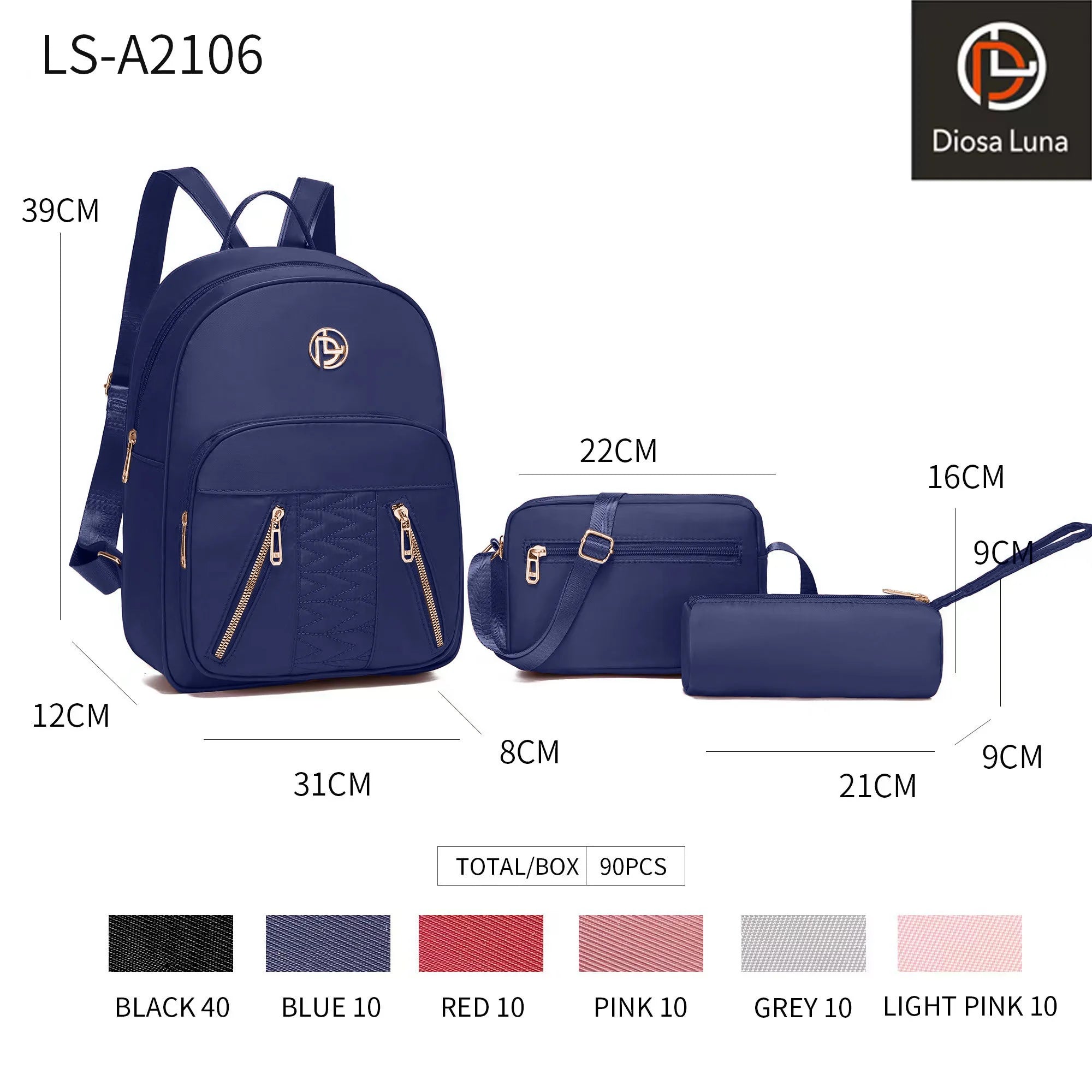 Diosa Luna Lady Backpacks, Fashion Backpacks for Women, 3-Piece Waterproof Fabric Backpack Sets, Backpack, Shoulder Bag and Pencil Bag, School Travel Casual, 3-Piece Backpack