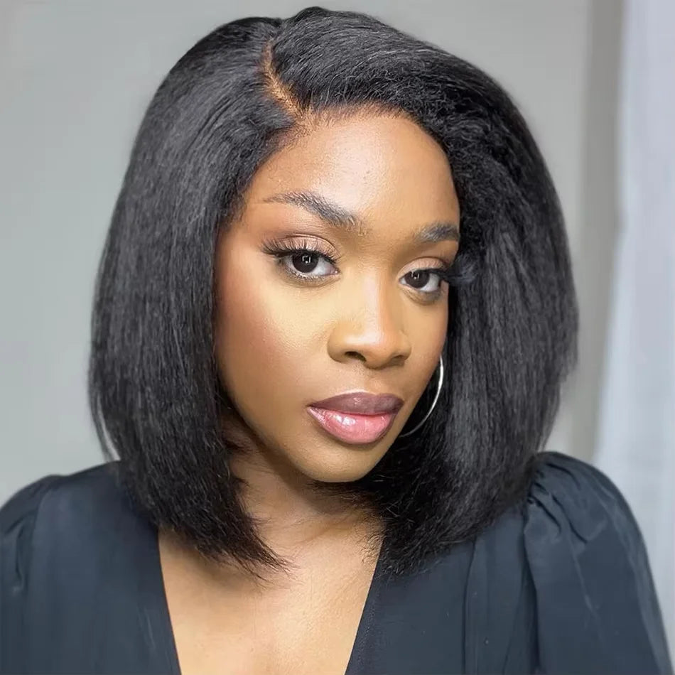 Kinky Straight 250% Short Bob 13x6 HD Lace Front Human Hair Wigs Women Pre Cut 7x5 Glueless Wigs Human Hair 100% Yaki Human Wigs