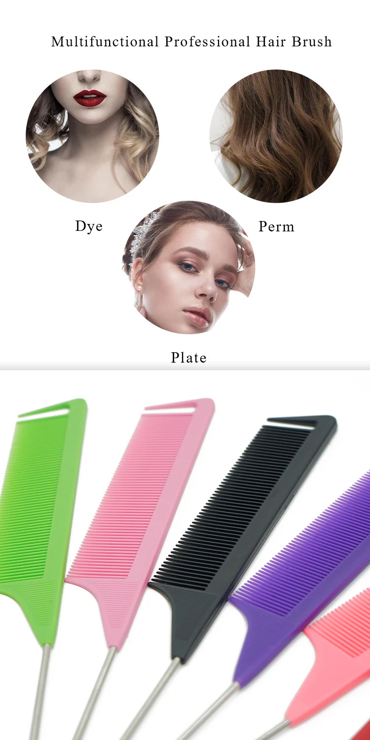 Pro Pointed Tail Salon Hairdressing Hair Styling Anti-static Comb Hair Brush Steel Needle Pin Rat Tail Combs Barber Accessories