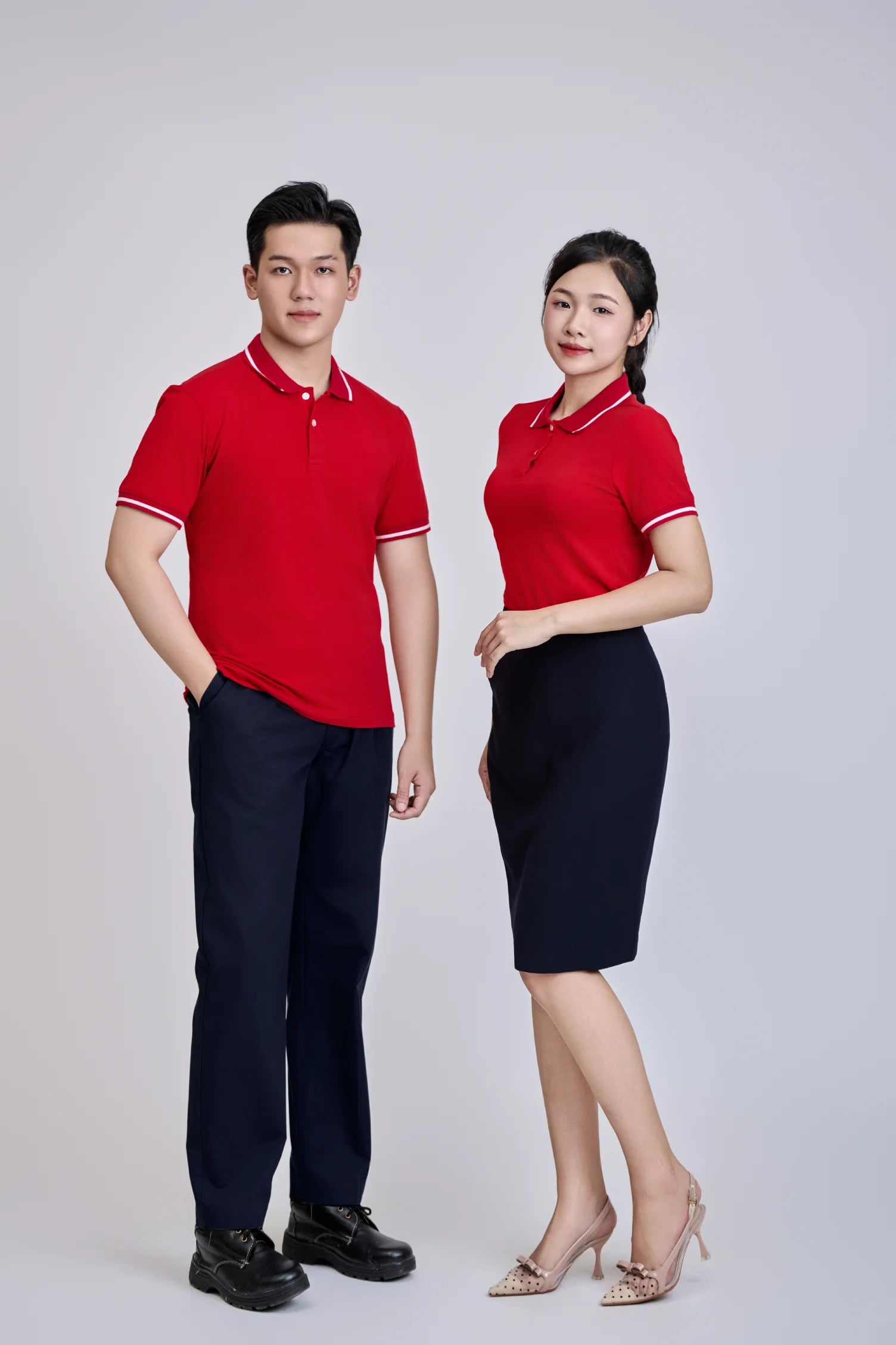 Regular Fit Men's Casual Shirt | Red Cotton-Spandex Knit Contrast Collar Front Logo | Short Sleeve High Stretch Soft Comfortable