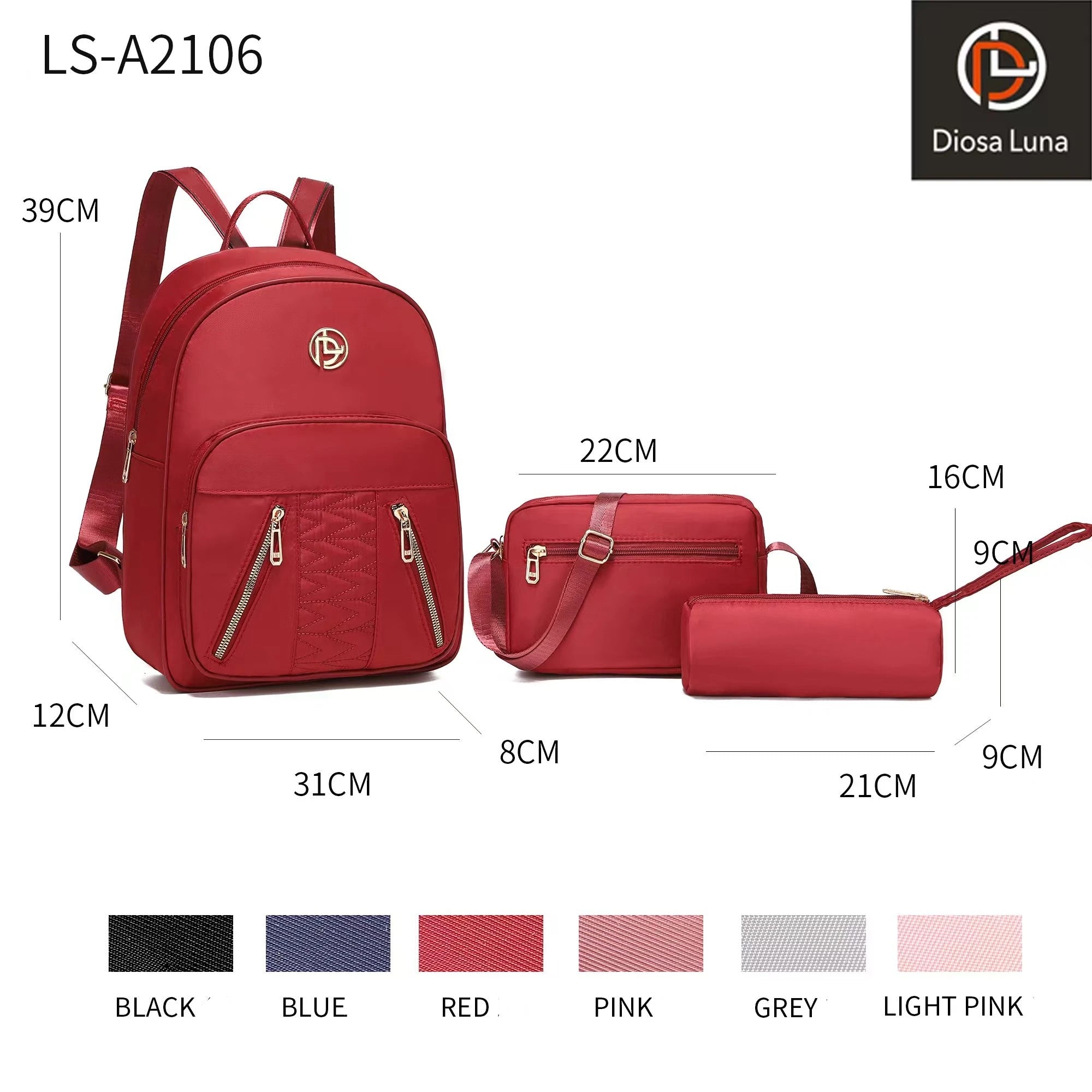 Diosa Luna Lady Backpacks, Fashion Backpacks for Women, 3-Piece Waterproof Fabric Backpack Sets, Backpack, Shoulder Bag and Pencil Bag, School Travel Casual, 3-Piece Backpack