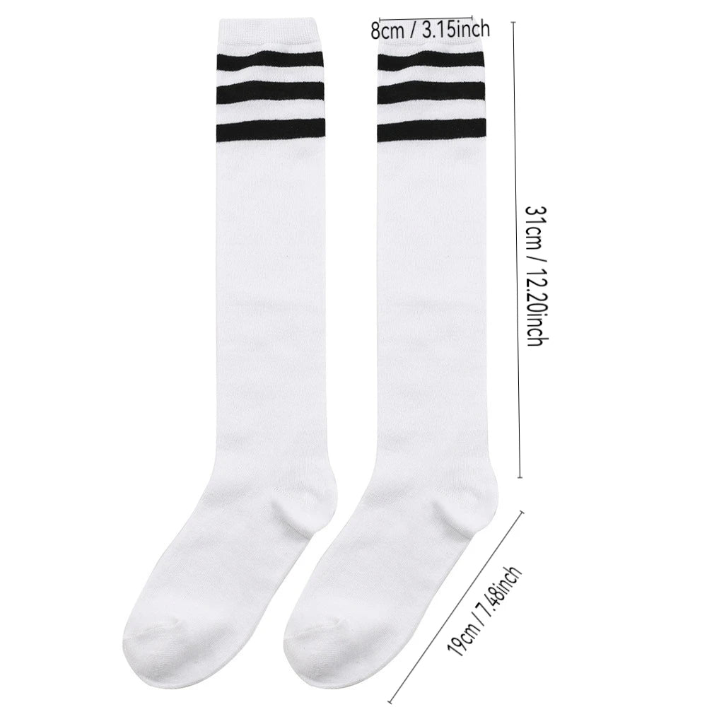Solid knee length socks women's striped Lolita warm hip-hop sports socks  Harajuku socks JK white sock