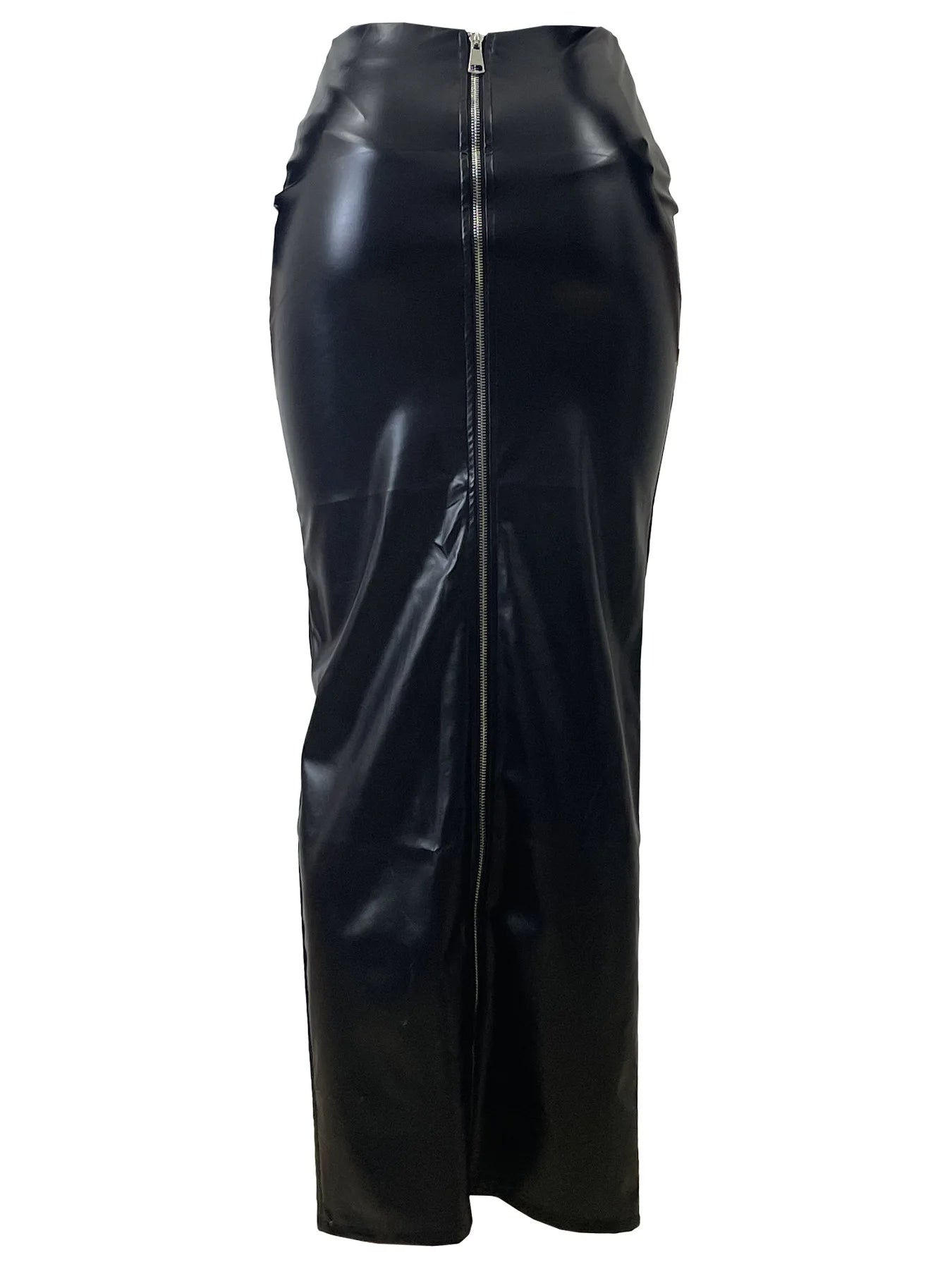 M6008 Women Long Skirts Women's Autumn Winter New Style Black Faux Leather Midi Skirt Bodycon Slim-Fitting with Zipper Design