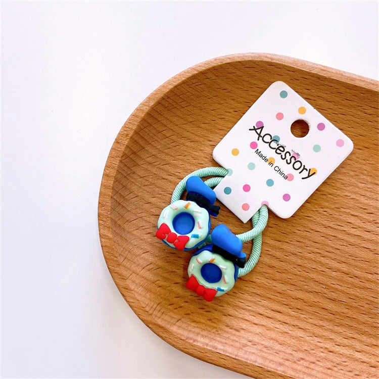 2pcs Sweet Baby Girls Elastic Hair Ties Bows with Small Flower Ball Scrunchies Hair Accessories for Kids